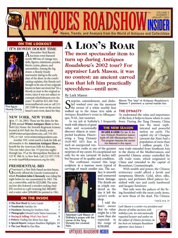 Appraiser Lark Mason gave us an insider's view of the Albuquerque carved lion find back in January 2003.